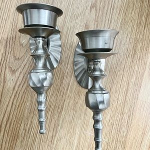 2 Solid brushed silver candle holder wall sconces